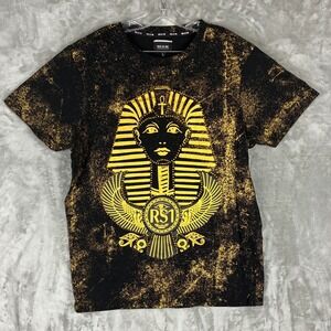 Rise As 1ne Mens Egyptian Pharaoh Graphic T-Shirt Black Gold Splatter Large RS1